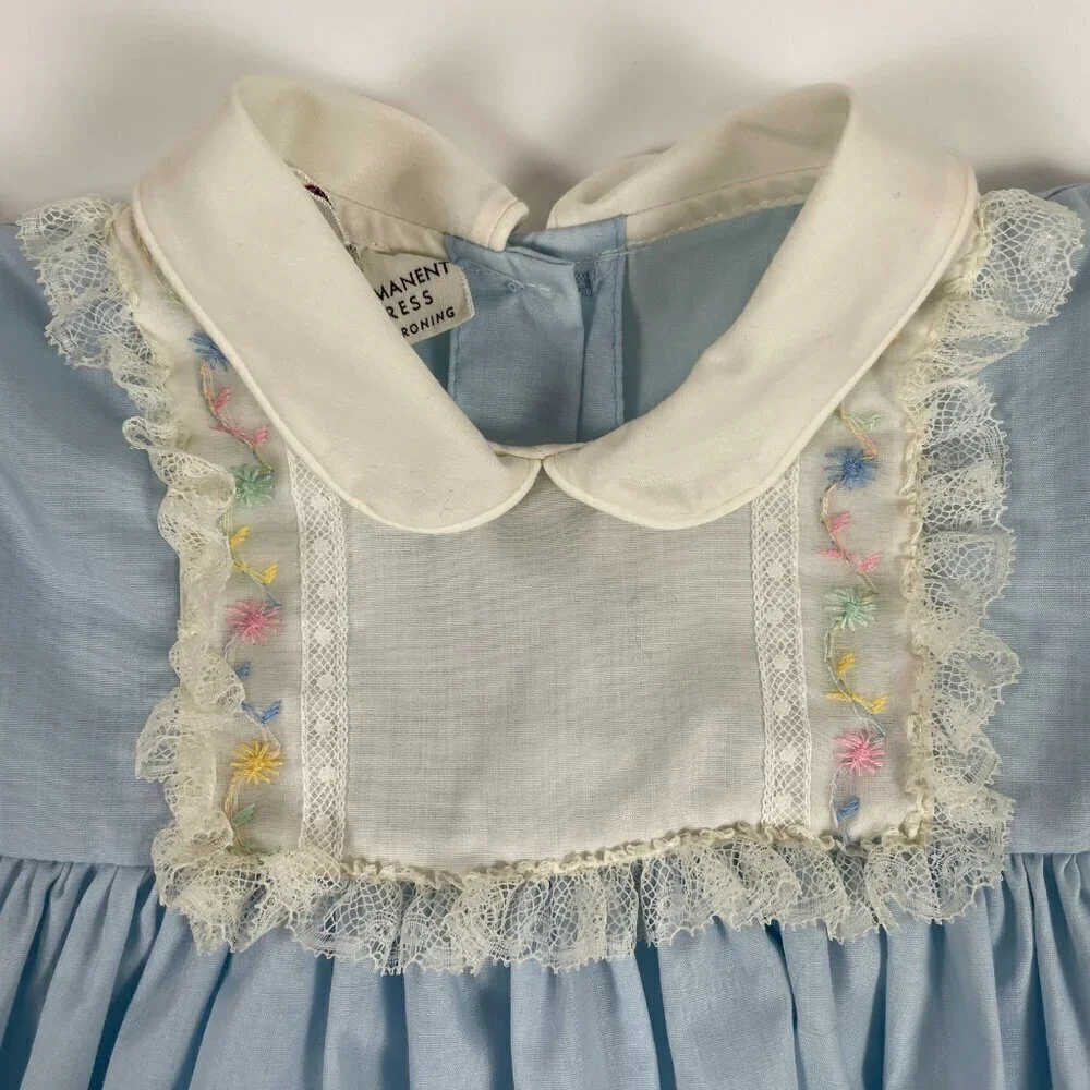 Vintage Blue and White Lace frilled Bonnie Jean Babydoll Children's Dress Sz: 4T